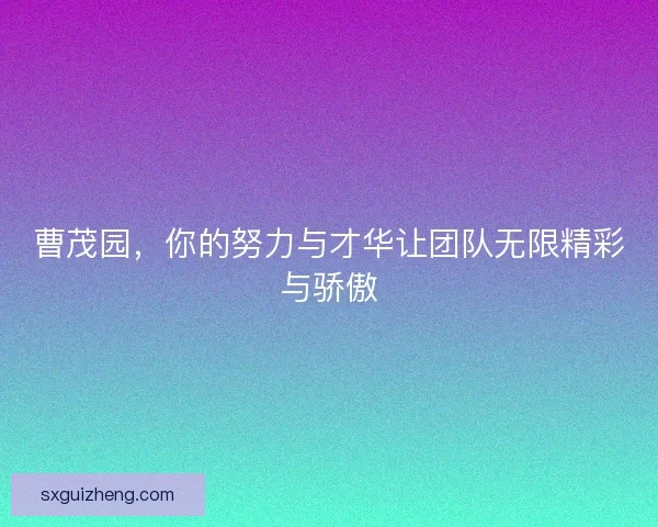 曹茂园，你的努力与才华让团队无限精彩与骄傲