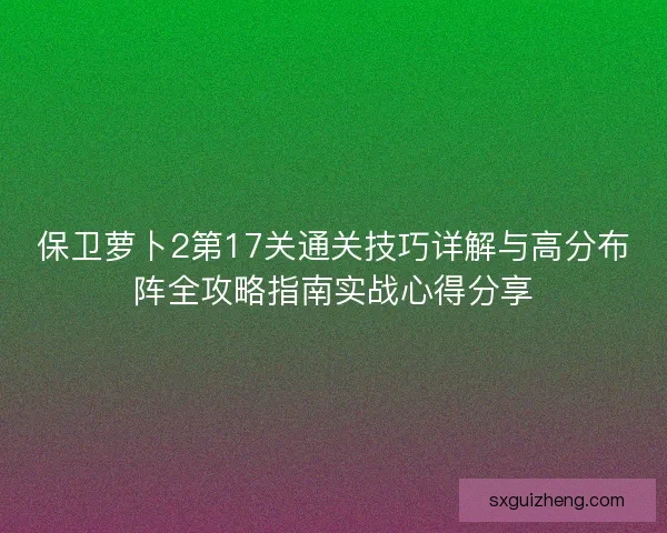 保卫萝卜2第17关通关技巧详解与高分布阵全攻略指南实战心得分享